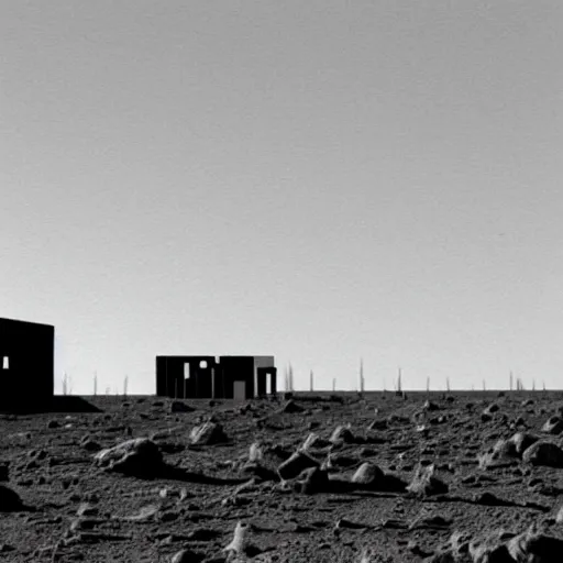 Image similar to a photo taken from a distance of a half built house on the surface of the moon