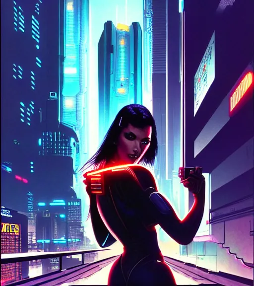 Image similar to cable plugged in, side of head, very very beautiful woman, cyberdeck computer terminal, street level night city, 1 9 7 9 omni magazine cover, style by vincent di fate, artgerm, cyberpunk 2 0 7 7, very coherent, detailed, 4 k resolution, unreal engine, daz