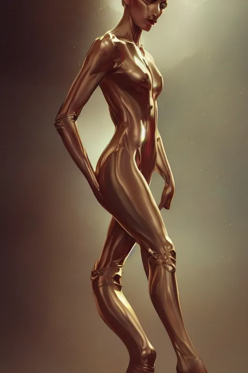 Prompt: bodysuit, reflections, focus, detailed, realistic eyes, symmetric body features proportions, golden ratio face, intricate facial skin details, award winning, trending in cgsociety artstation deviant art, octane render, boris Vallejo and Tom Bagshaw