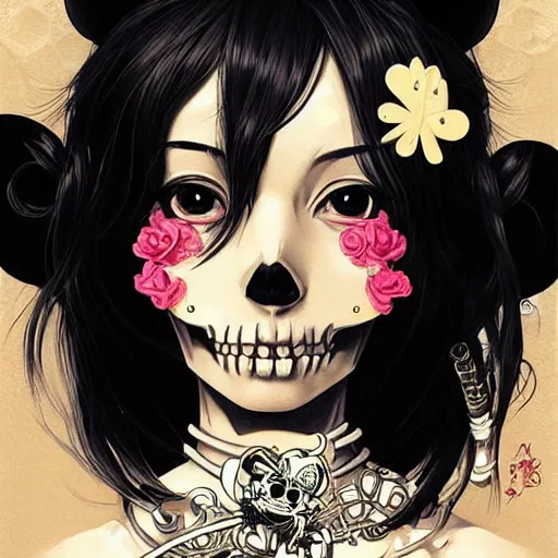 Image similar to anime manga skull portrait young woman skeleton, minnie mouse, intricate, elegant, highly detailed, digital art, art by JC Leyendecker and sachin teng