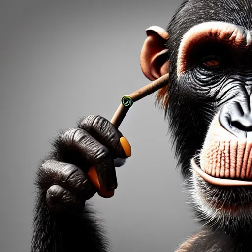 Image similar to a high detail shot of a chimp wearing a suit, smoking, unreal engine