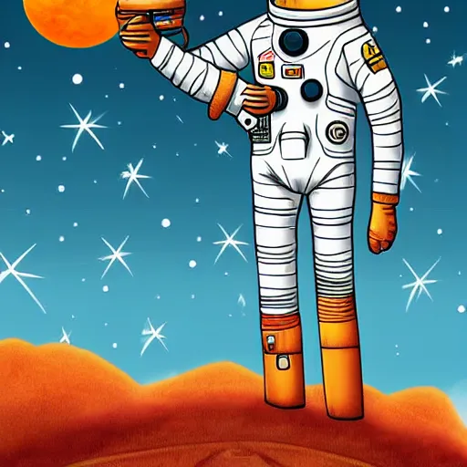 Image similar to giraffe dressed as an astronaut on mars looking for mushrooms digital art