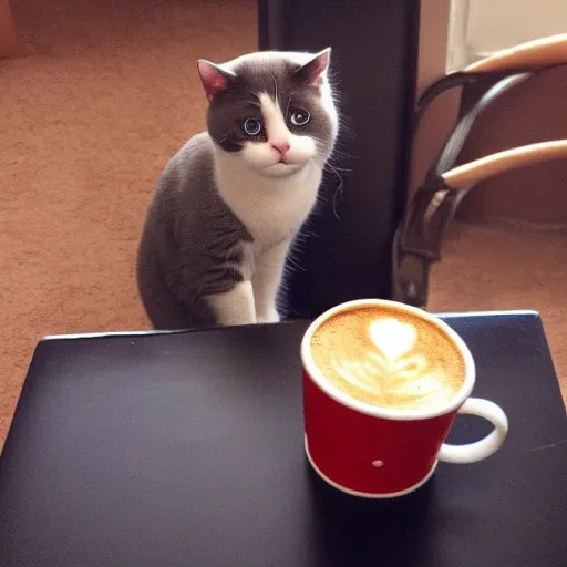 Image similar to cat is drinking cup of coffee