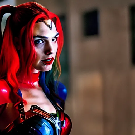 Image similar to A still of Gal Gadot as Harley Quinn