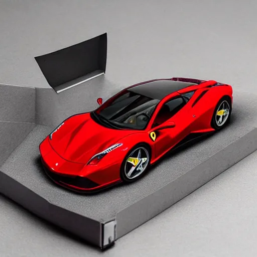 Prompt: realistic photographie lamborgini luxury mix with ferrari inside a plastique collector box