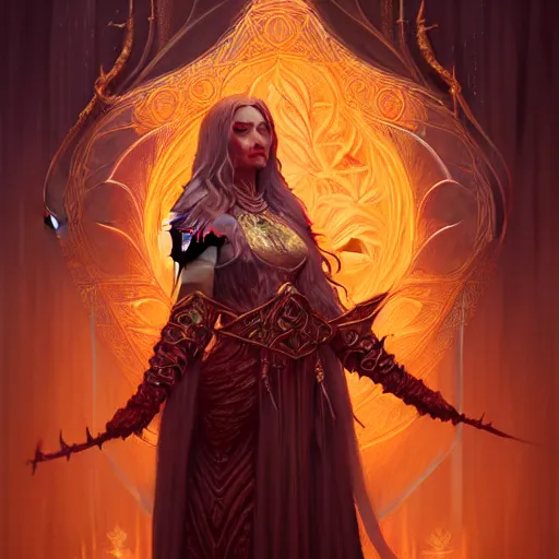 Prompt: Priestess, female, fantasy, flames, frost, dramatic, intricate, elegant, highly detailed, digital painting, artstation, concept art, smooth, sharp focus, illustration, octane render, art by Leesha Hannigan, Ross Tran, Thierry Doizon, Kai Carpenter, Ignacio Fernández Ríos