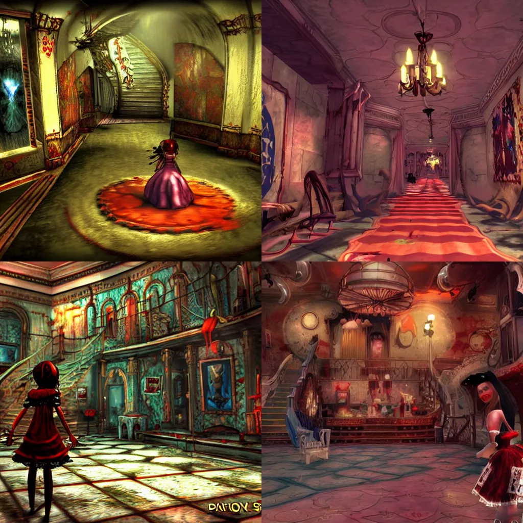 Prompt: screenshot from the video game American Mcgee's Alice