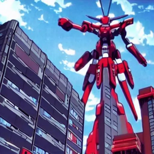 Prompt: giant evangelion robot destroying a futuristic city, anime