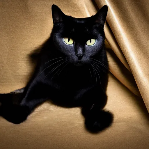 Image similar to a black cat lying behind the curtain, photo