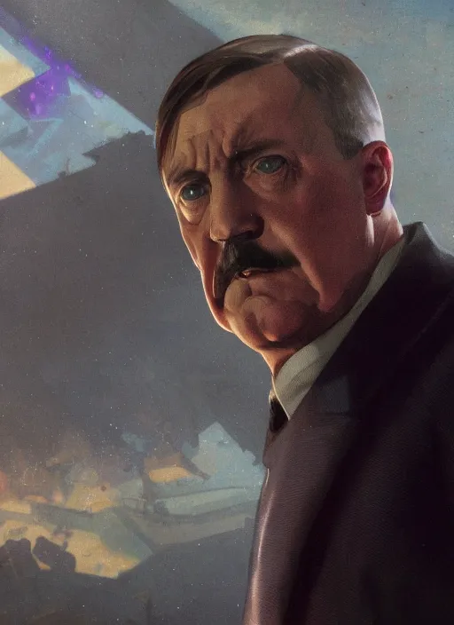 Image similar to a still of Hitler in the Thanos in Avengers Endgame, Thanos as Hitler face realistic, sigma male, accurately portrayed, rule for thirds, portrait art by alphonse mucha and greg rutkowski, highly detailed, digital painting, concept art, illustration, dim lighting with twilight rays of sunlight, trending on artstation, very detailed, smooth, sharp focus, octane render, close up