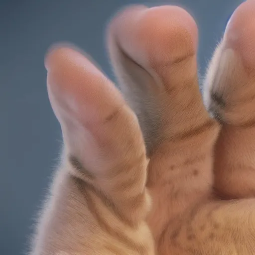 Prompt: hyperrealistic close up on cat paw, super detailed, sharp details, photorealistic, 4k render