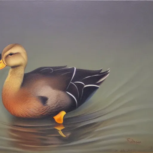 Prompt: a duck on the prowl oil painting sabin balasa