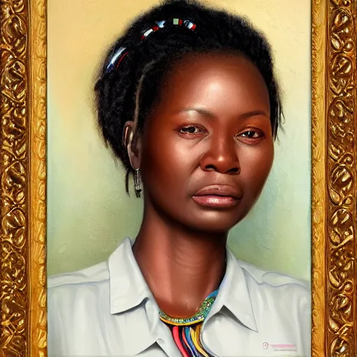 Image similar to portrait of a zimbabwean woman ( 3 5 ) from zimbabwe in 2 0 2 1, an oil painting by ross tran and thomas kincade