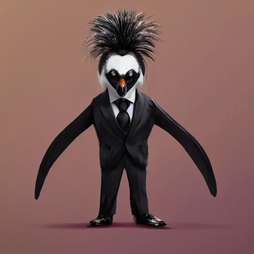 Prompt: Picture of a penguin wearing a suit, hair, godfather, symmetrical, dark environment, smoke, realistic, highly detailed, digital art, trending on artstation,