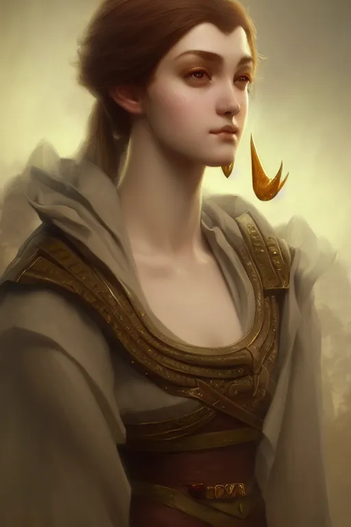 Image similar to a portrait of a fantasy creature, bored, illustration, soft lighting, soft details, painting oil on canvas by Edmund Blair Leighton and Charlie Bowater octane render trending on artstation d&d characters, 4k, 8k, HD