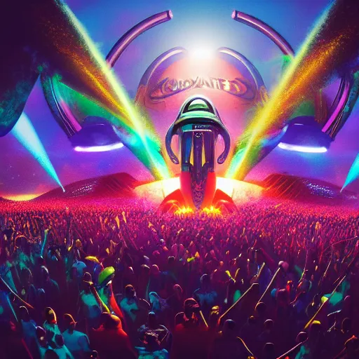 Prompt: Tomorrowland with alien dj, concept art, 4k Colourful