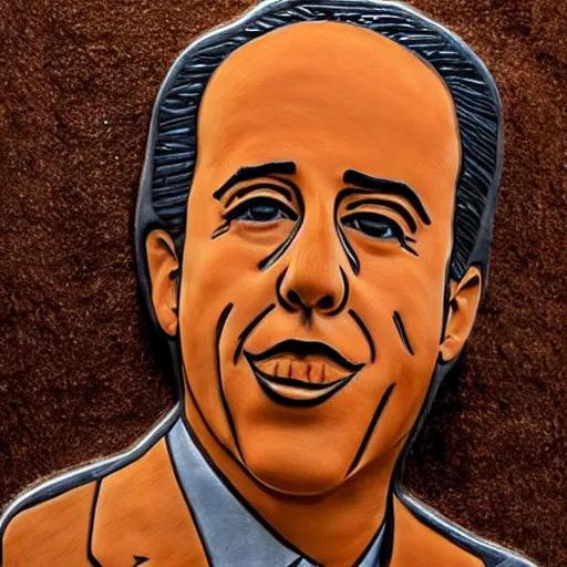 Prompt: Jerry Seinfeld's face carved un wood, detailed artwork, Masterpiece