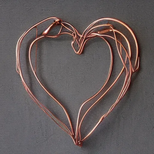 Image similar to a very beautiful tiny ( ( ( ( human heart ) ) ) )!!!!!!!!!!!!!!!!!!!!!!!!! organic sculpture made of copper wire and threaded pipes, very intricate, curved. studio lighting, high resolution, high quality, black background