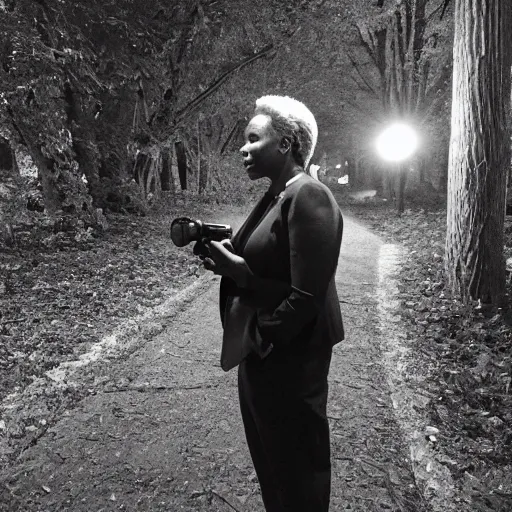 Image similar to chicago mayor lori lightfoot spotted on woodland trail cam late night night vision black-and-white