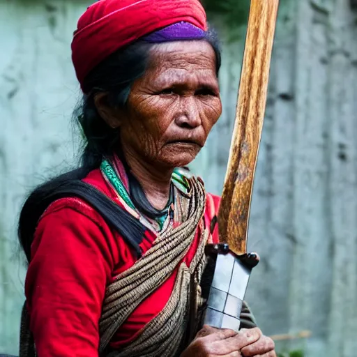 Image similar to a nepali woman carrying a sword, fierce