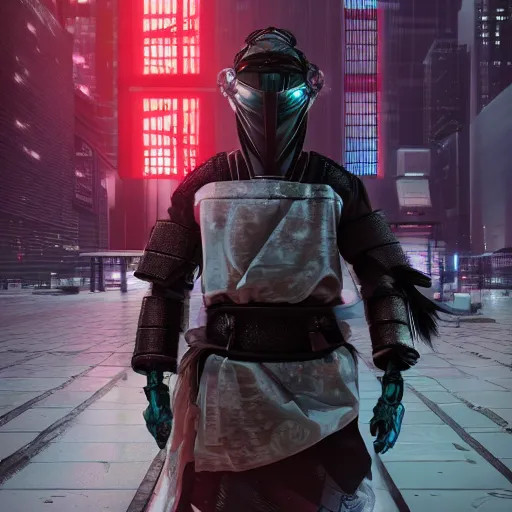 Image similar to a samurai, futuristic, cyberpunk, solarpunk, realistic octane render