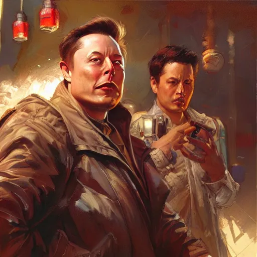 Image similar to Elon Musk selling momos, closeup character art by Donato Giancola, Craig Mullins, digital art, trending on artstation