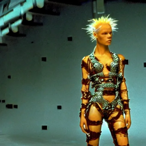 Prompt: avant - garde fashion model, still from movie the fifth element, highly detailed