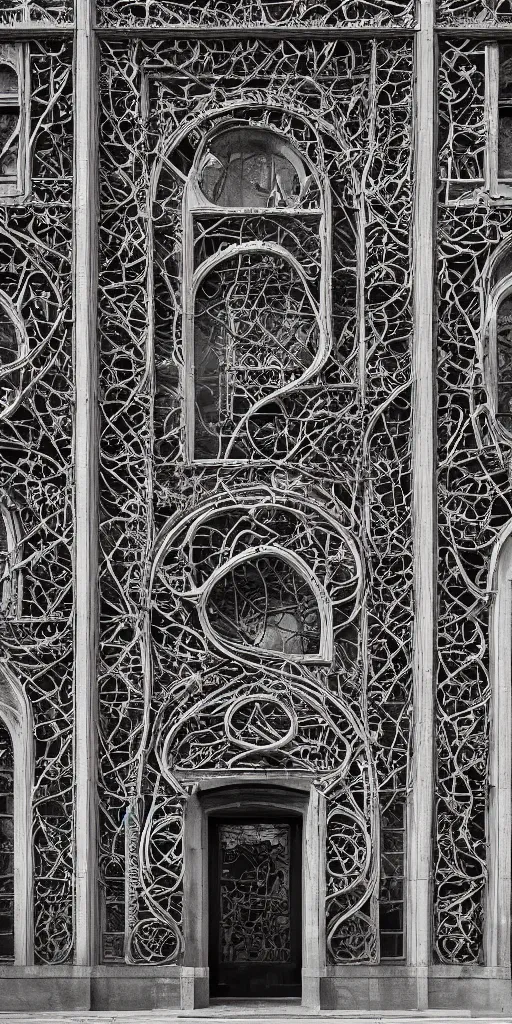 Prompt: a professional photograph of a beautiful modern building by Louis Sullivan and H.R. Giger covered in black ironwork vines, rusticated stone base, rusticated stone base, rusticated stone base, rusticated stone base, a dramatic sky, crowds of people, Sigma 75mm, ornate, very detailed, hyperrealistic, liminalspaces, Symmetrical composition, centered, intricate, panoramic, Dynamic Range, HDR, chromatic aberration, Orton effect, 8k render, photo by Marc Adamus, painting by Jeremy Mann, cinematic, cgsociety, vignette, vignette , artstation