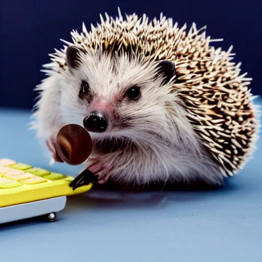 Image similar to a hedgehog using a calculator