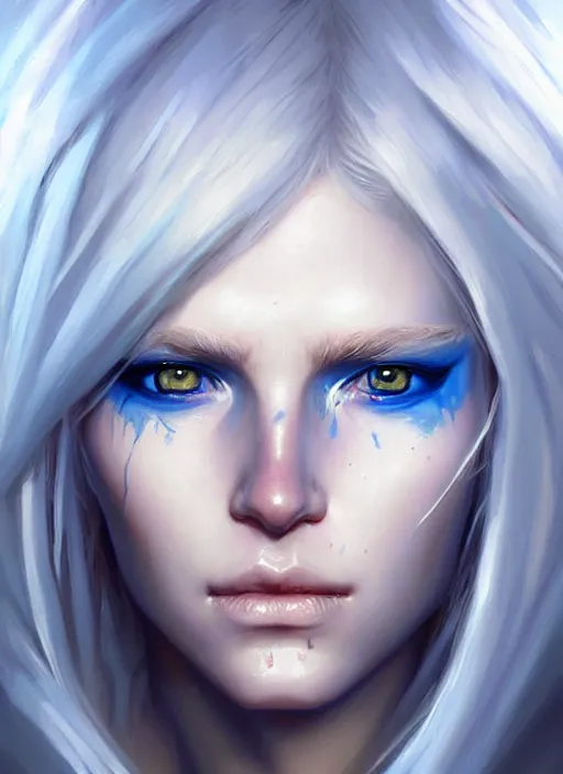 Prompt: a _ fantasy _ style _ portrait _ painting _ of shy white female paladin with blonde hair and blue eyes shy, scar under left eye, holy oil _ painting _ unreal _ 5 _ daz. _ rpg _ portrait _ extremely _ detailed _ artgerm _ greg _ rutkowski _ greg