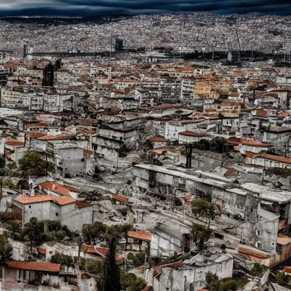 Image similar to A post-apocalyptic photo of the city of Amadora, award-winning, 4k