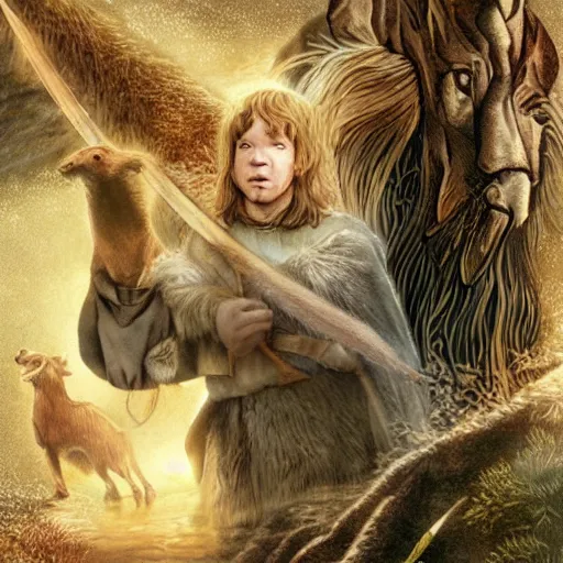 Image similar to Chronicles of Narnia and The Hobbit mixed into a dream storybook illustration