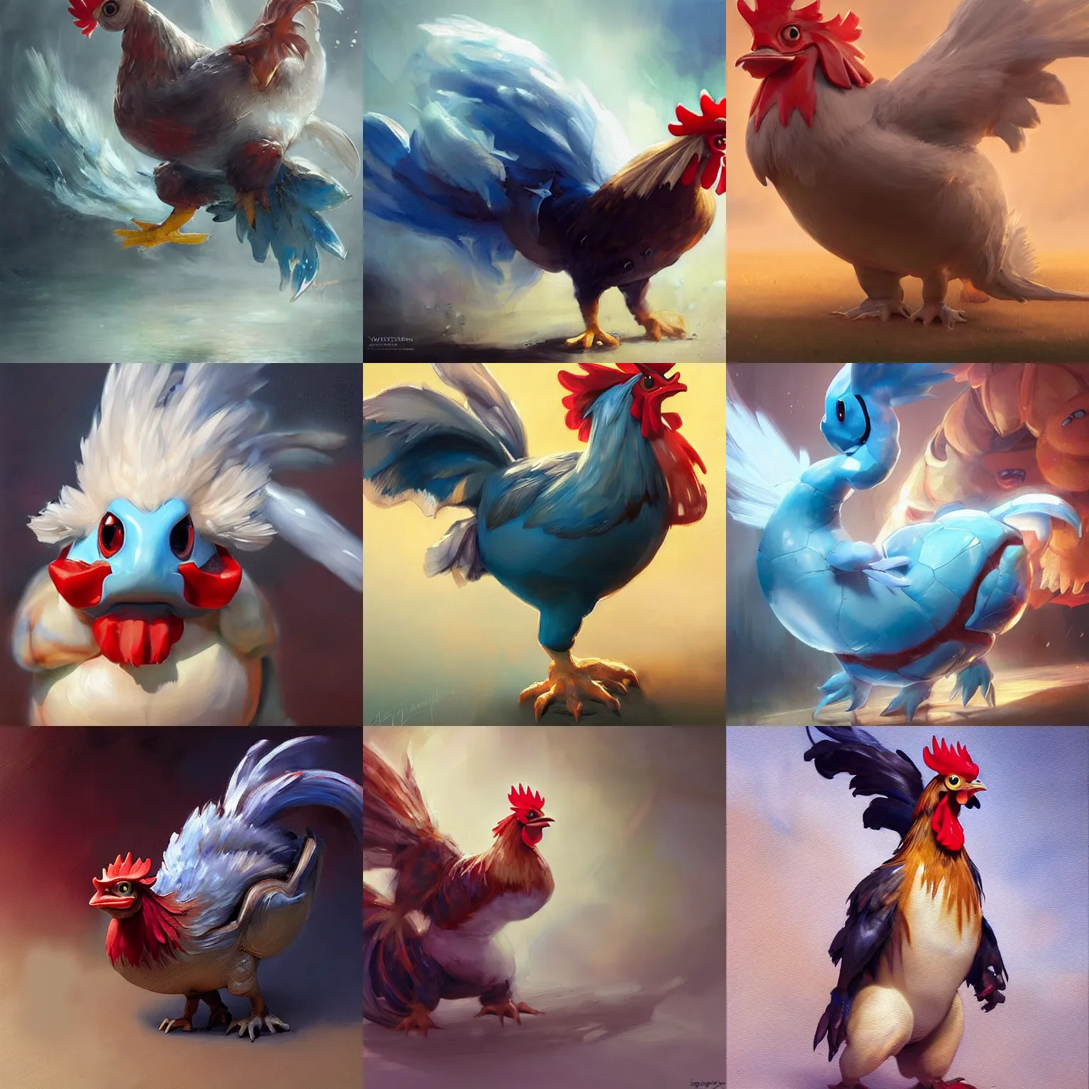 Prompt: expressive oil painting of rooster squirtle pokemon hybrid, smooth, by yoshitaka amano, by greg rutkowski, by jeremyg lipkinng, by artgerm, digital art, octane render