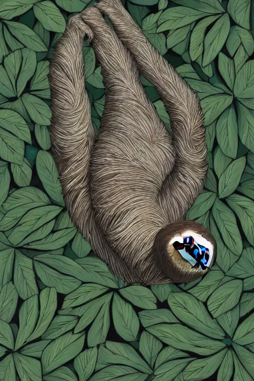 Image similar to a sloth made from leaves, highly detailed, digital art, sharp focus, trending on art station, plant, anime art style