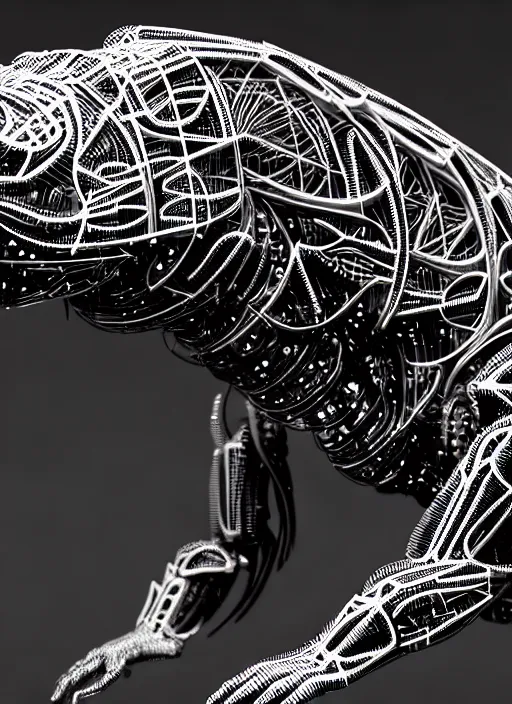 Image similar to a synthwave wireframe axolotl, face is made intricate tribal bio - mechanical, bw, unreal engine, glamor shot, nikon d 7 5 0, closeup, f / 2. 8, low contrast, 1 6 k, rim lighting, optical fiber, cinematic lighting, insanely detailed and intricate, hypermaximalist, elegant, ornate, hyper realistic,
