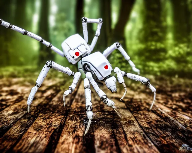 Image similar to photo of a white terminator spider with biomechanical cybernetic body in the forest. cyberpunk horror style. highly detailed 8 k. intricate. nikon d 8 5 0 5 5 mm. award winning photography.