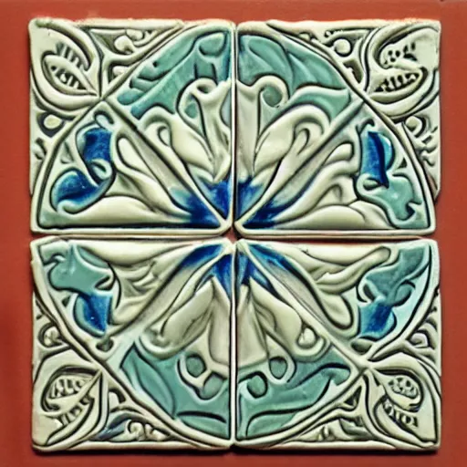 Image similar to beautiful detailed tile design, ceramic paint closeup, depicting swan and waterlily