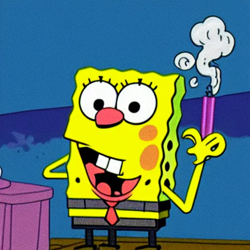 Image similar to spongebob squarepants looking depressed and smoking a cigarette