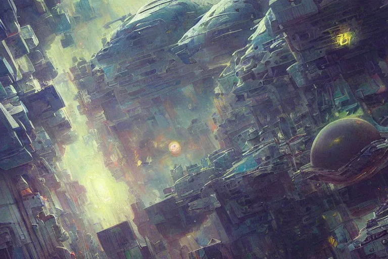 Image similar to supernova, surrealist neo brutalism buildings in space, elephantine extraterrestrial space station, painted by ruan jia, raymond swanland, lawrence alma tadema, zdzislaw beksinski, norman rockwell, jack kirby, tom lovell, alex malveda, greg staples