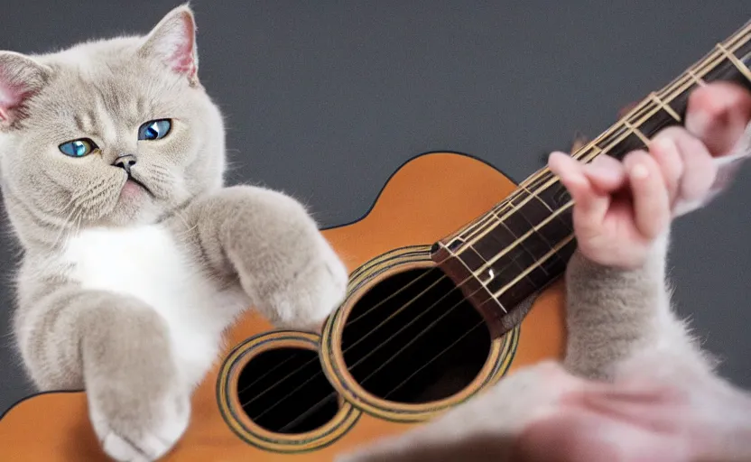 Prompt: british shorthair cat playing the guitar: