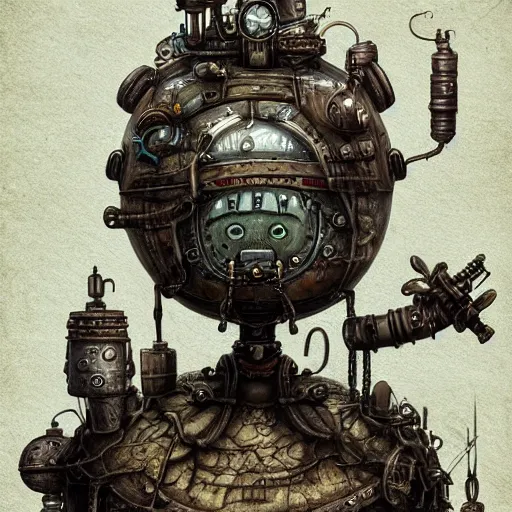 Prompt: machinarium, steampunk art, fantasy style, super high detail, super high quality, talented artist, trending on artstation