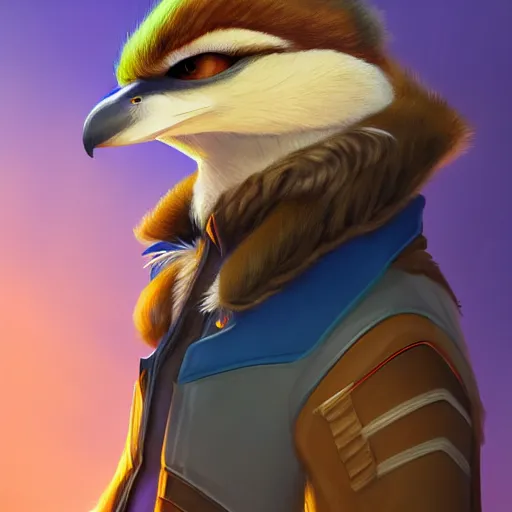 Image similar to a professional portrait of Falco Lombardi, intricate, elegant, digital painting, concept art, smooth, sharp focus, illustration, from Starfox