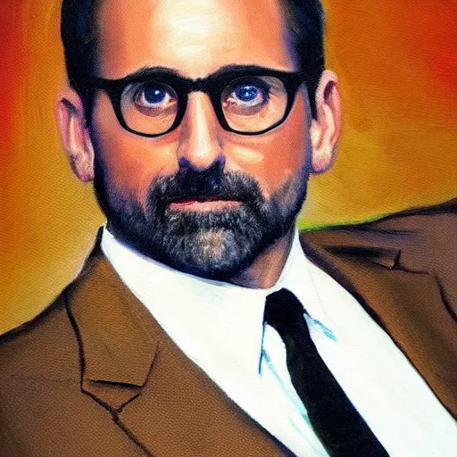 Prompt: Holy Steve Carell, oil painting