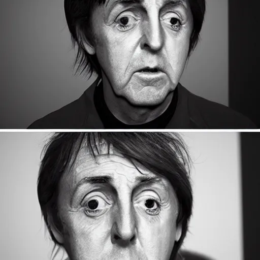 Prompt: trail cam footage of sad young Paul McCartney crying and looking very unhappy photorealistic trending on artstation 8k high quality very coherent art lighting