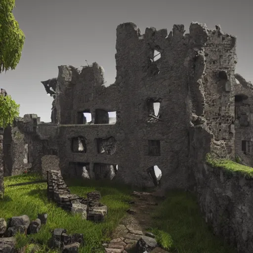 Image similar to Old ruins of a castle, Fantasy apocalypse environment, digital art, unreal engine 5, 4k