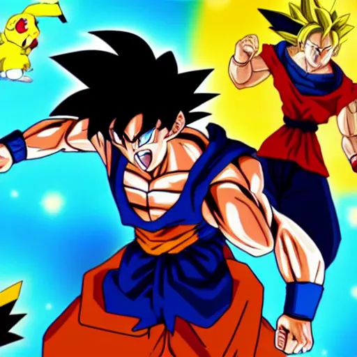 Image similar to goku vs pikachu kamehameha epic anime