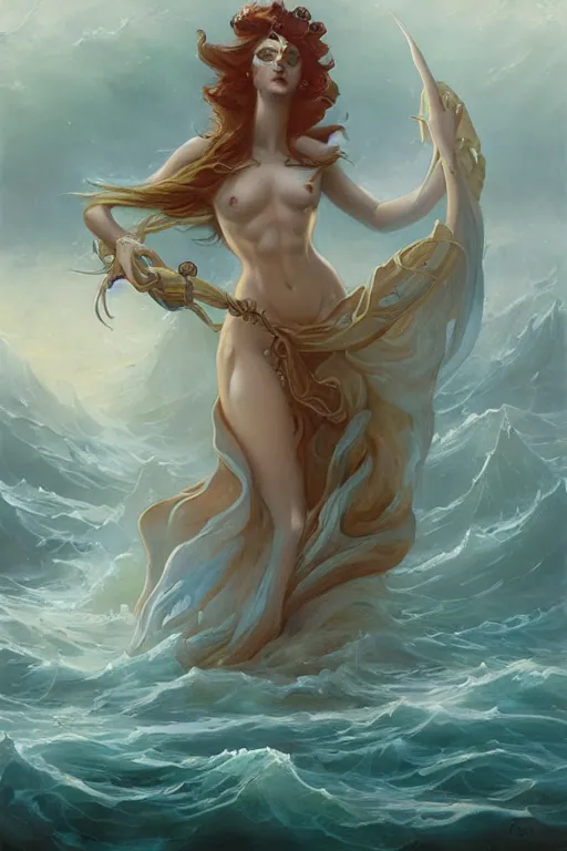 Image similar to Goddess of the Sea by Peter Mohrbacher in the style of Gaston Bussière