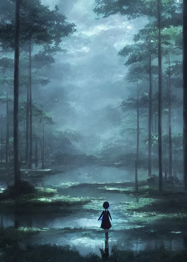 Prompt: dark swamp, makoto shinkai