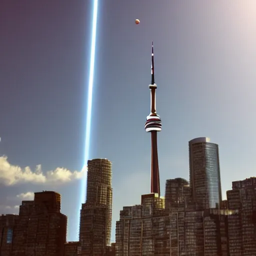 Image similar to Toronto tourist guide with planet mars as a head, dramatic cinematic lighting