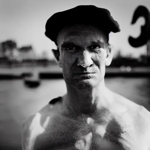 Prompt: 3 5 mm portrait photo of popeye the sailor man, photography, fullbody, dynamic lighting, beautiful face